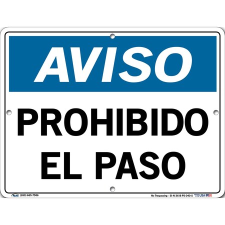 Vestil Polystyrene Sign, 9-1/2" Height, 12-1/2" Width, Polystyrene, Rectangle, Spanish SI-N-36-B-PS-040-S